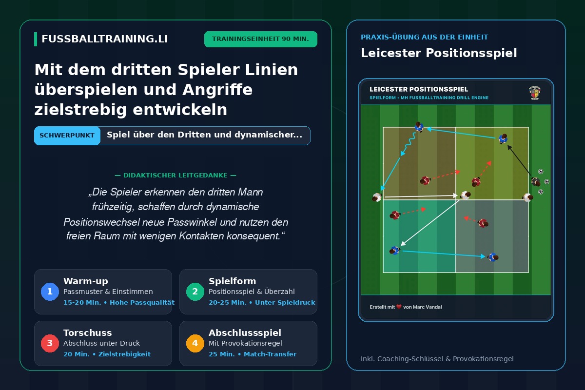 Mit dem dritten Spieler Linien überspielen und Angriffe zielstrebig entwickeln